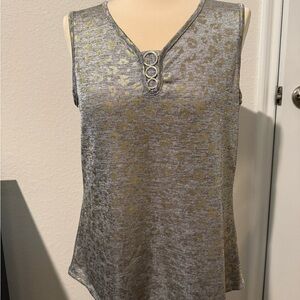Gray Tank Top with Gold Leopard Print and Silver Details